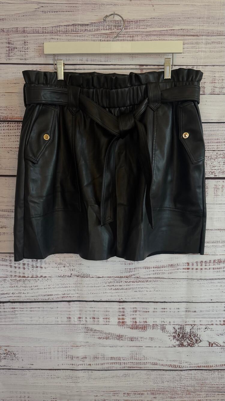 Marc New York Black Faux Leather Paper Bag Mini Skirt XL